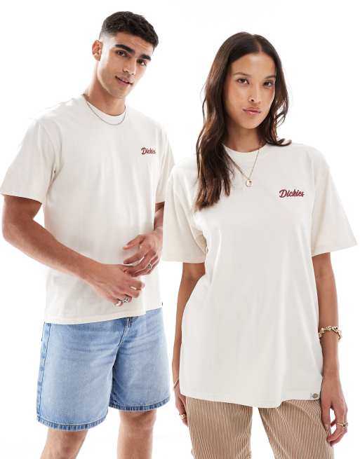 Dickies – T-shirt w kolorze złamanej bieli z nadrukiem delikatesów na plecach, tylko w ASOS