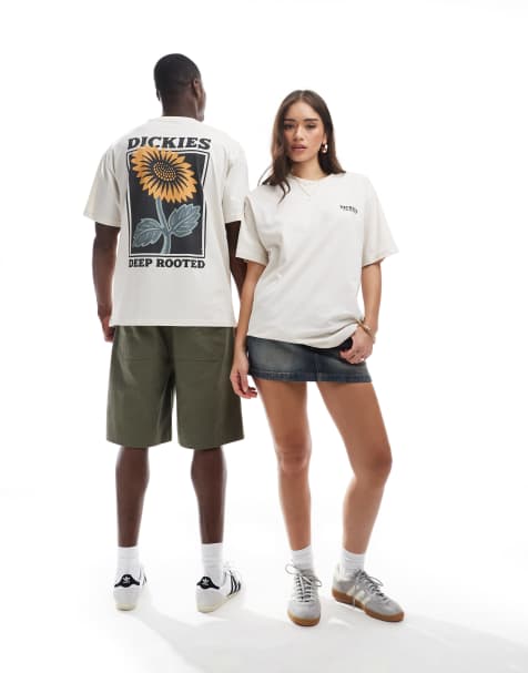 Dickies – T-shirt w kolorze złamanej bieli z nadrukiem słonecznika na plecach, tylko w ASOS - view 1
