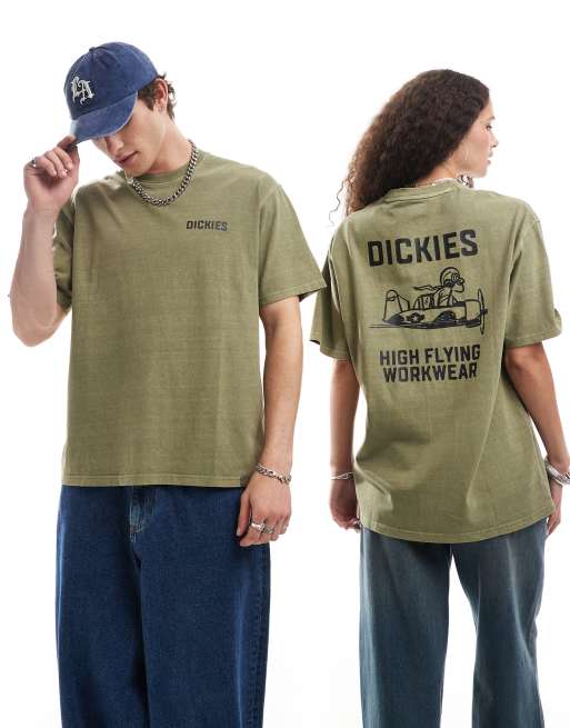 Dickies – T-shirt w zielonym odcieniu khaki z grafiką z samolotem na plecach