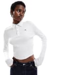 [Dickies] Dickies Tallasee long sleeved polo shirt in white - exclusive to ASOS S WHITE