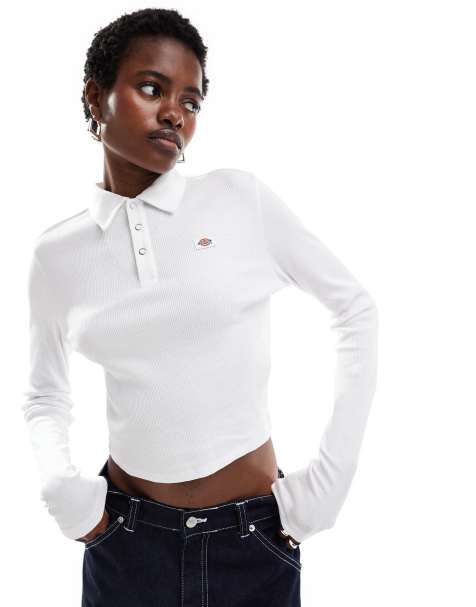 Dickies tallasee long sleeved polo shirt in white- exclusive to asos