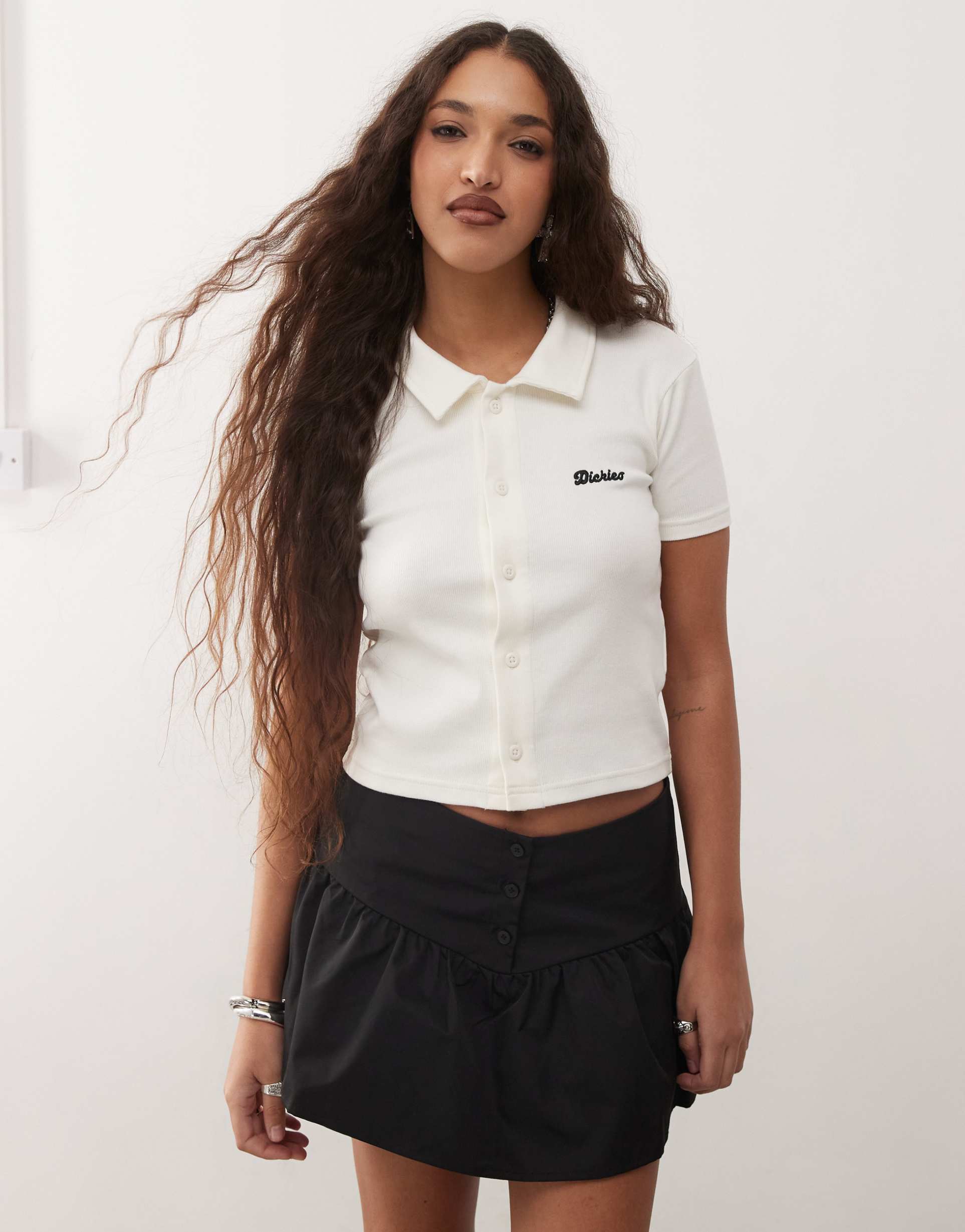 dickies tallasse button down top in white