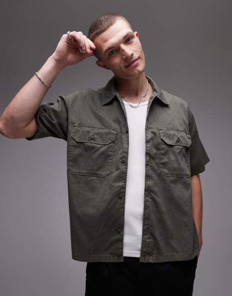 Dickies unionville boxy fit work shirt in khaki green