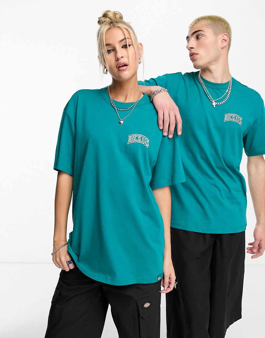 Dickies Unisex aitkin left chest logo t-shirt in teal-Blue