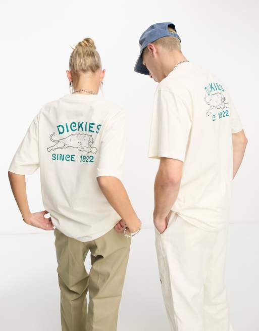 Dickies Unisex – Cave Junction Panther – T-shirt w kolorze złamanej bieli z nadrukiem z motywem pantery na plecach – tylko w ASOS