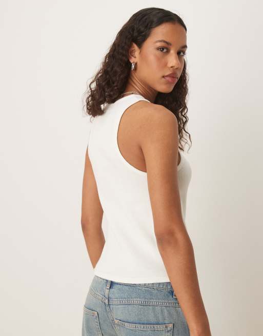 Dickies v neck long line vest in off white, 3 of 4
