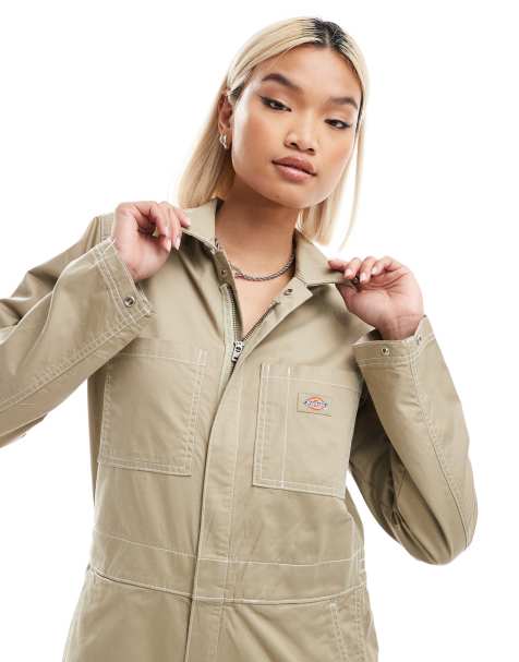 Dickies vale coverall long sleeved jumpsuit in beige - view 1