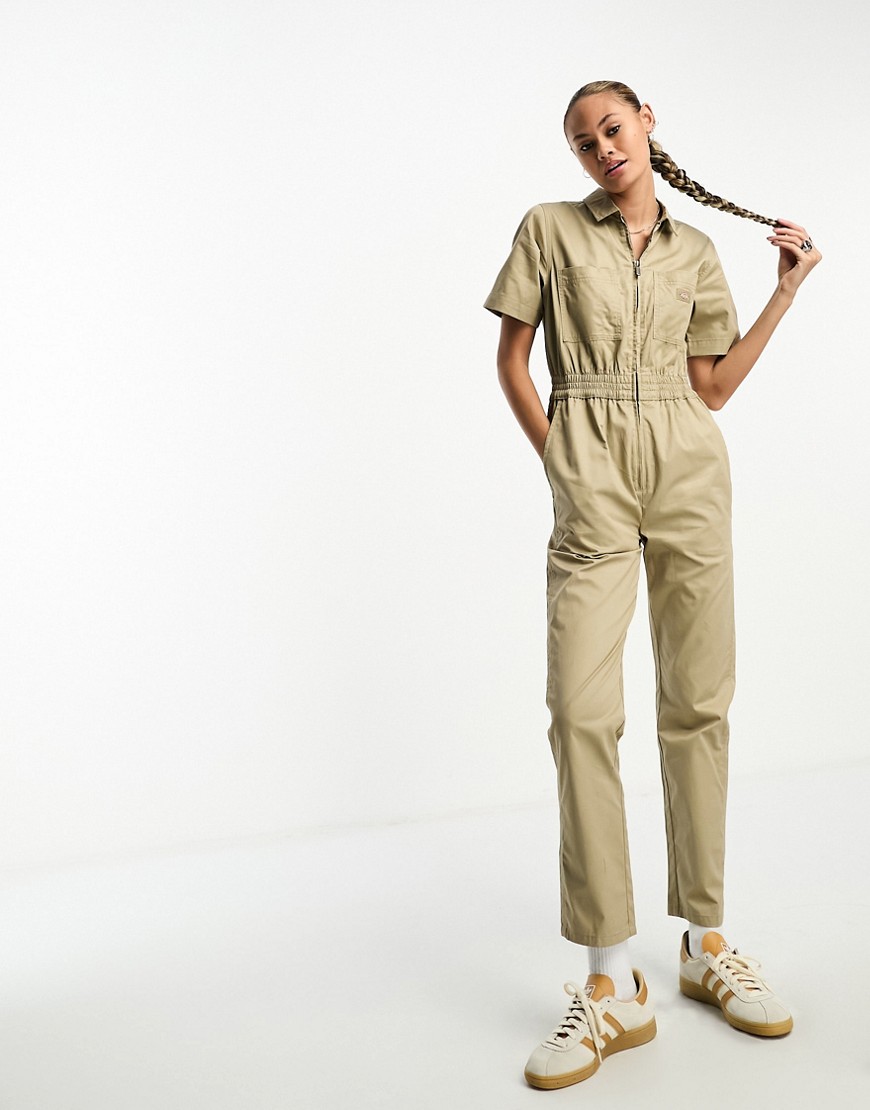 Dickies vale coverall short sleeve jumpsuit in khaki-Green