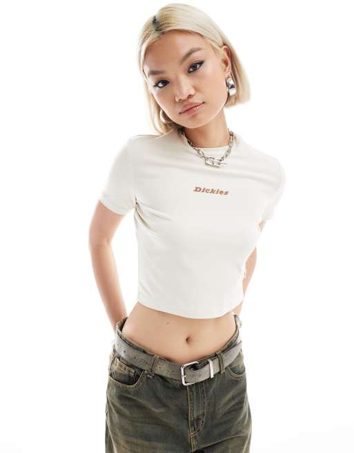 Dickies – Valley Falls – Kurz und eng geschnittenes T-Shirt in gebrochenem Weiß