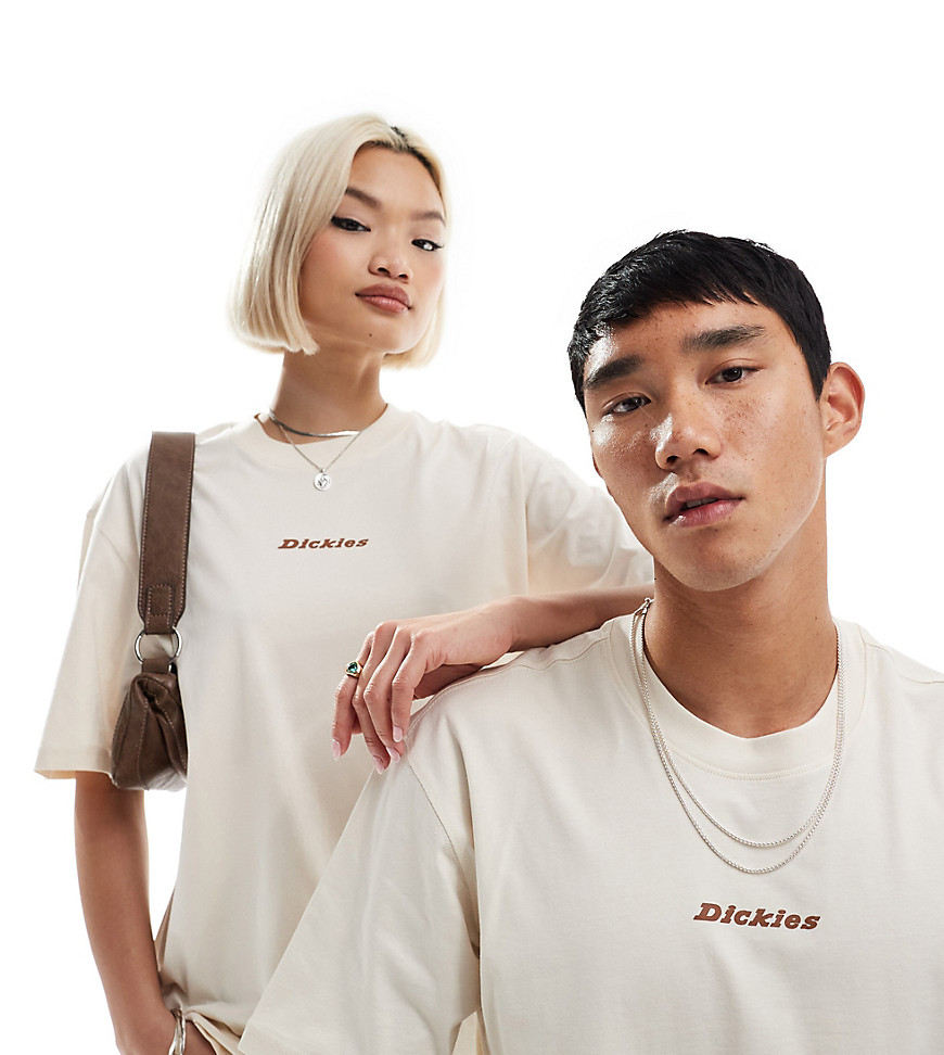Dickies valley falls short sleeve central logo t-shirt in off white- exclusive to asos