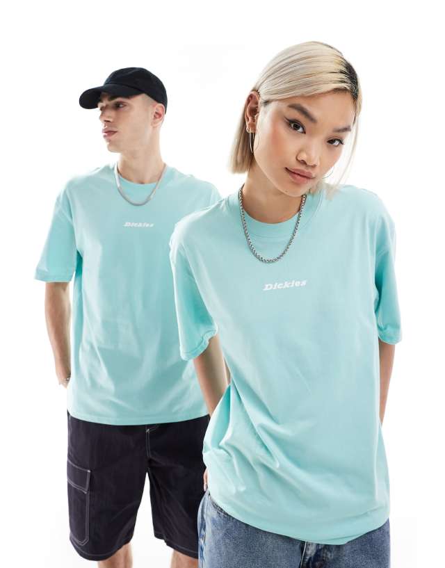 Dickies - valley falls short sleeve central logo t-shirt in pastel turquoise- exclusive to asos