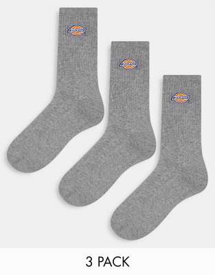 Dickies valley grove 3 pack crew socks in grey multipack