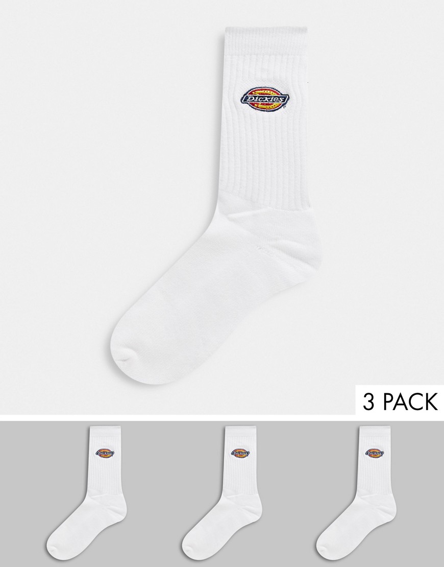 Dickies Valley Grove embroidered 3-pack sock in white