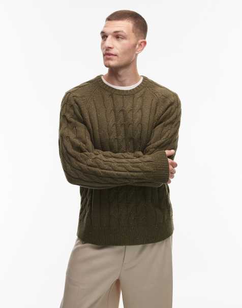 Dickies vanleer heavyweight cable knit jumper in dark khaki green