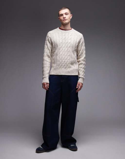 Dickies – Vanleer – Pullover aus schwerem Strickstoff in Wollweiß mit Zopfmuster, 2 von 5