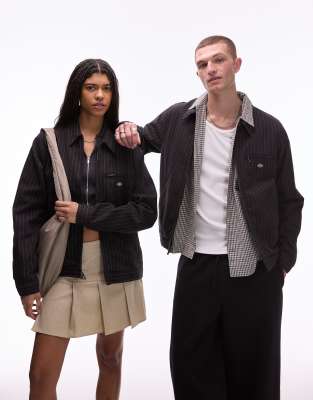 Dickies - Veste style peintre à fines rayures - Noir et blanc cassé