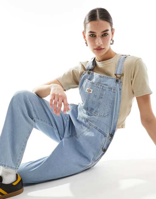 Dickies – Vintageblå, klassiska hängselbyxor i denim