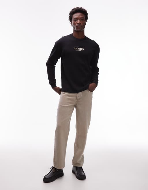 Dickies waffle long sleeve t-shirt with central logo in black | ASOS