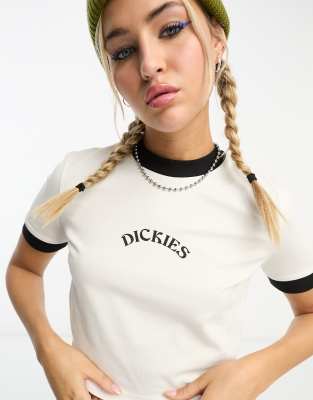 Dickies - Warm Springs - Knapp geschnittenes T-Shirt in gebrochenem Weiß mit mittigem Logo und Kontrastbesatz