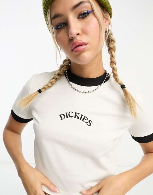 Dickies – Warm Springs – Krótki T-shirt w kolorze złamanej bieli z kontrastowym wykończeniem i logo na środku
