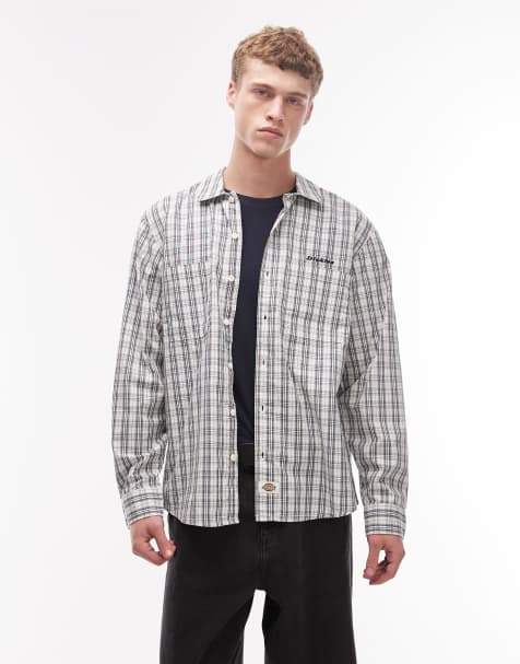 Dickies – Wellsville – Gestreiftes, langärmliges Hemd in Wollweiß - view 1