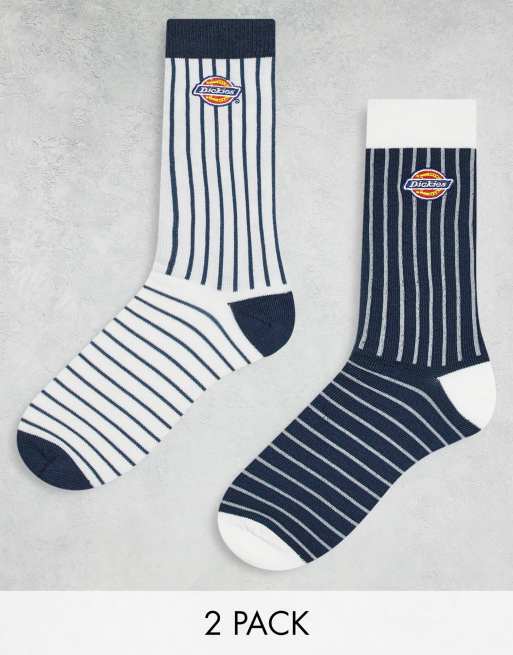 Dickies west linn 2 pack stripe socks in navy and white