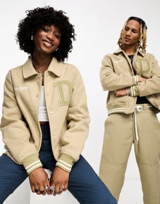 Dickies west vale varsity jacket with embroidered back logo in khaki