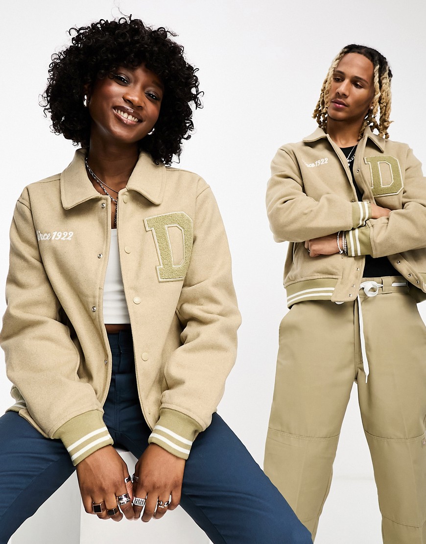 Dickies west vale varsity jacket with embroidered back logo in khaki-Green