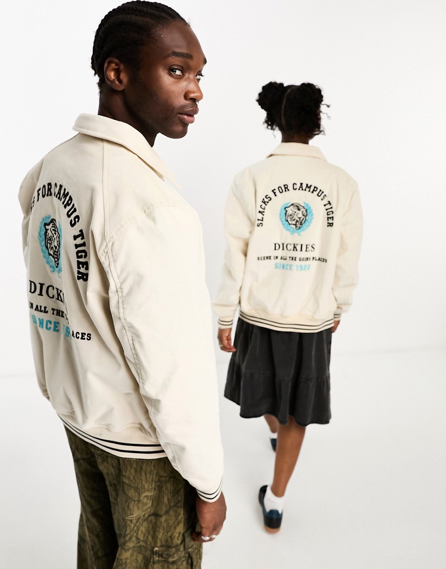 Dickies westmoreland varsity jacket in with back embroidery in stone corduroy-Neutral