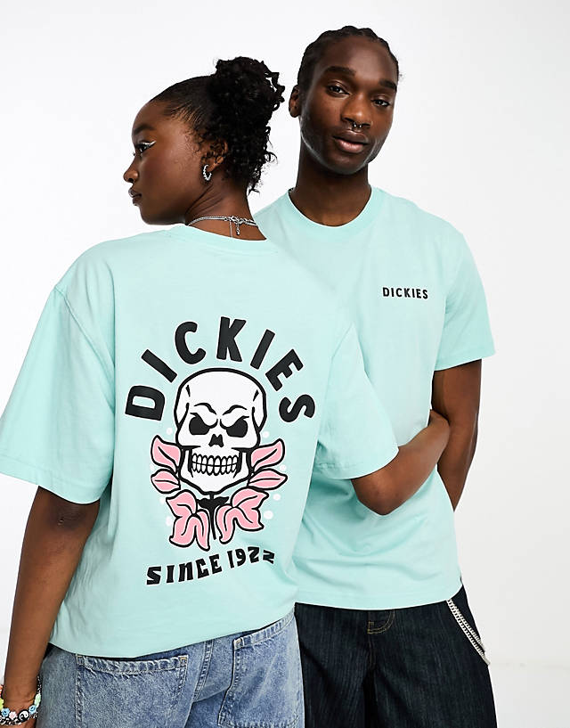 Dickies - weyers cave skull back print t-shirt in pastel turquoise