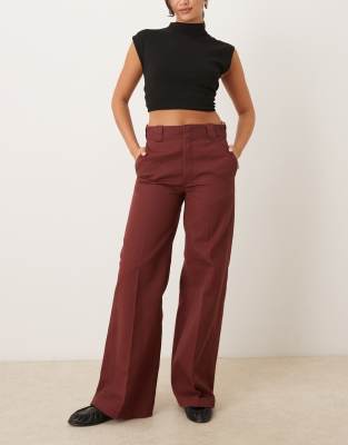 Dickies Dickies wide leg trousers in burgundy-Red