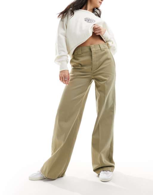 Dickies wide leg work pants in beige tan