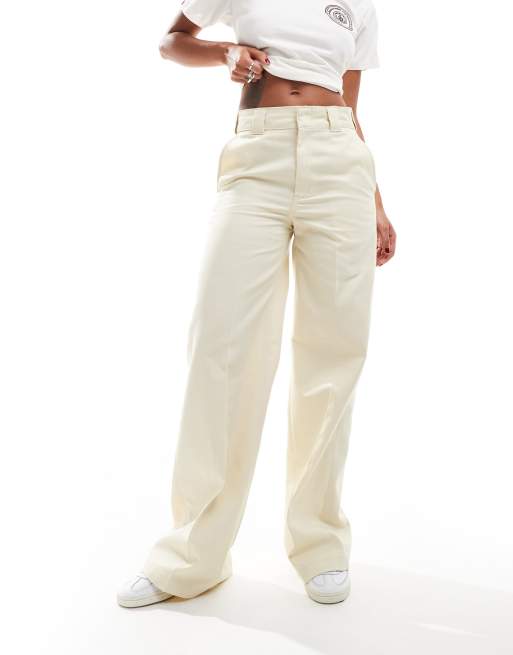 Dickies wide leg work trousers in cream