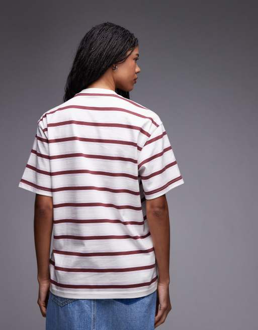 Dickies – York – Naturvit, rödrandig t-shirt i kraftigt material, 2 av 4
