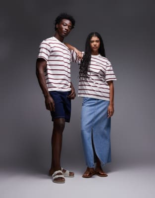 Dickies - York - Schweres T-Shirt in Wollweiß mit roten Streifen