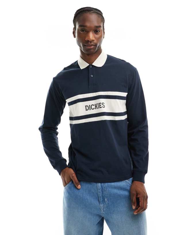 Dickies - yorktown rugby long sleeve polo shirt in dark navy