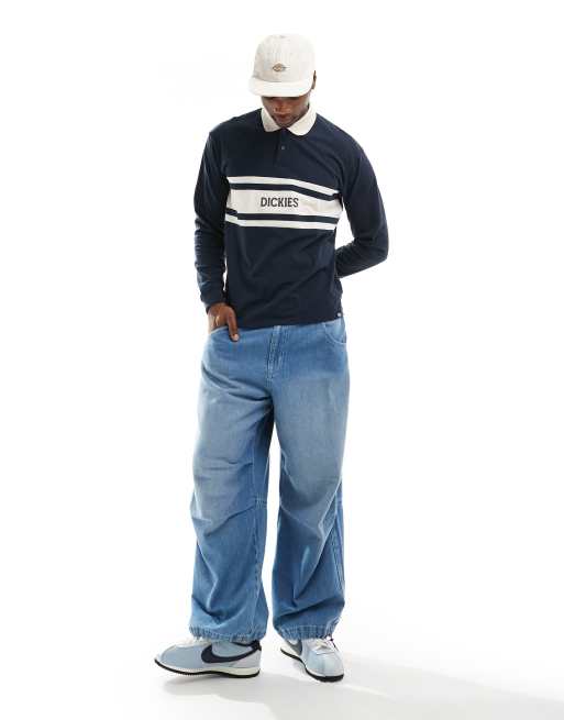 Dickies Yorktown rugby long sleeve polo shirt in dark navy, 3 of 4