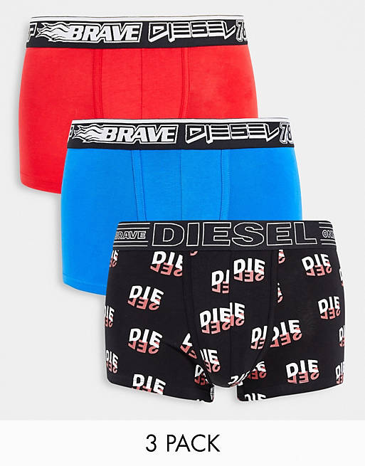 Underwear & Socks Underwear/Diesel 3 pack brave logo waistband trunks in blue/red/print 