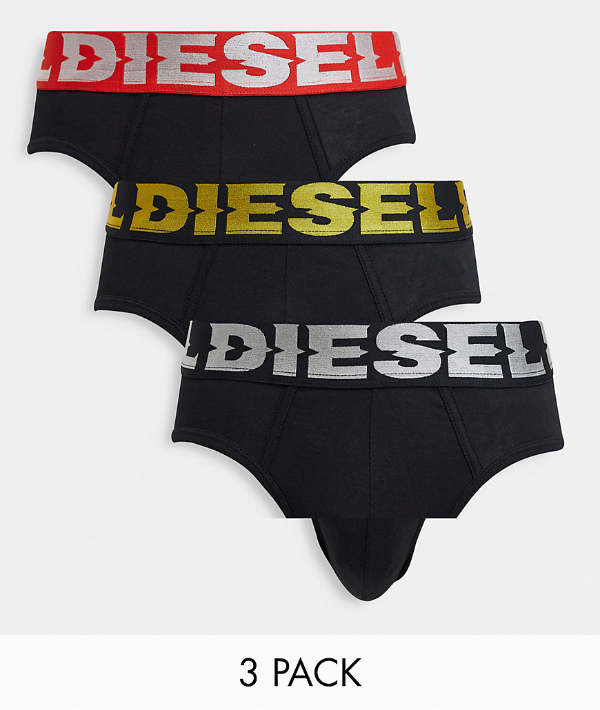 Diesel 3 pack briefs with large waistband logo in black