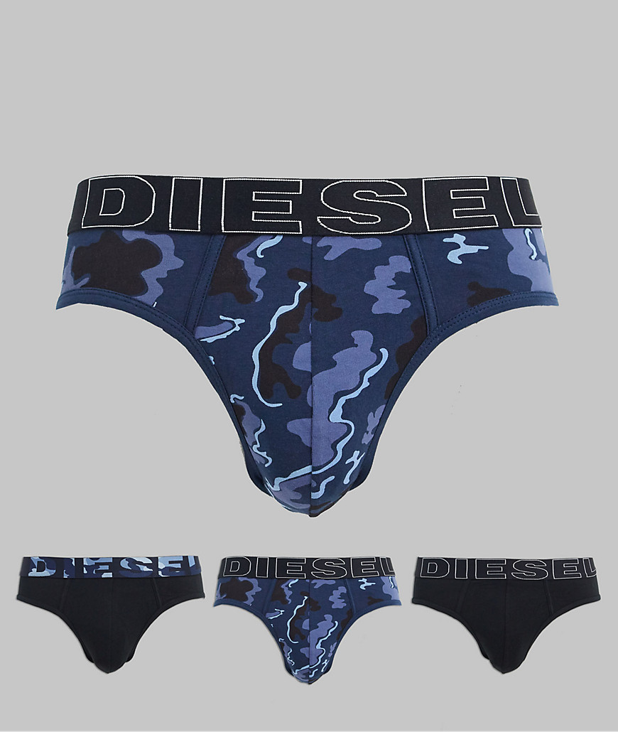 Diesel 3 pack camo print briefs in blue