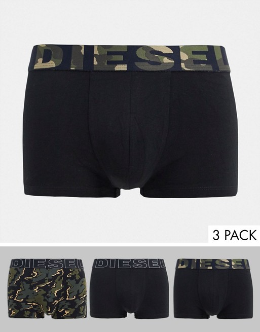 Diesel 3 pack camo print trunks in khaki