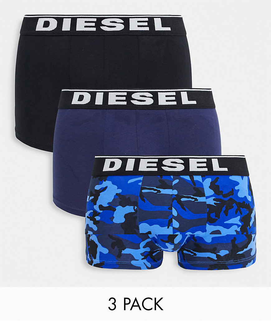 Diesel 3 pack camo trunks in black/blue-Multi