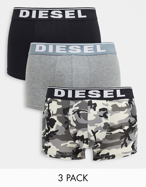 Diesel 3 pack camo trunks in black/grey
