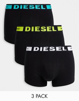 Diesel 3 pack colour logo trunks in black