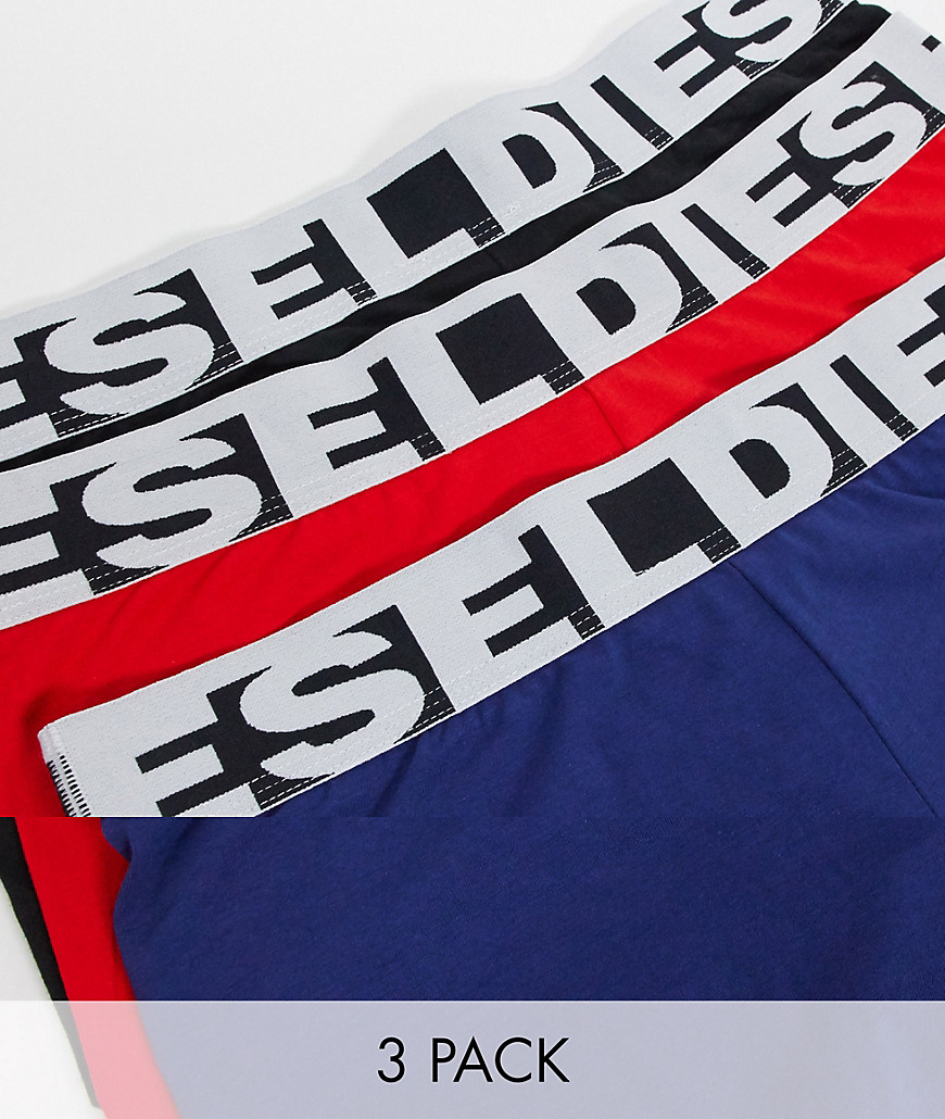 Diesel 3 pack contrast waistband logo briefs in black