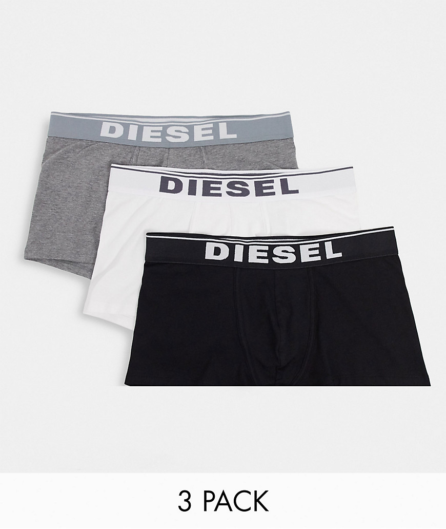 Diesel 3 pack cotton stretch trunks in black/white/print-Multi