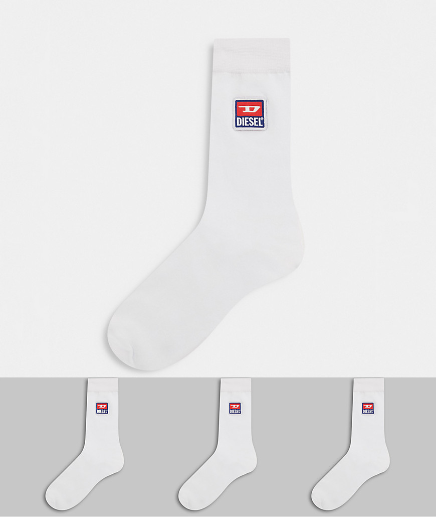 Diesel 3 pack D Division logo socks in white