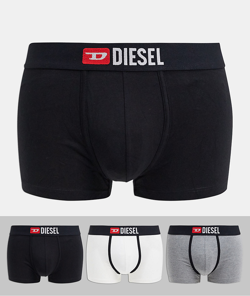 Diesel 3 pack D Division logo trunks in black/white/grey-Multi