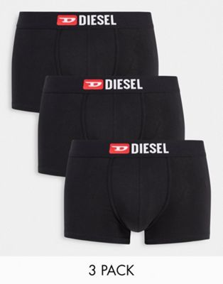 Diesel 3 pack d logo waistband trunks in black