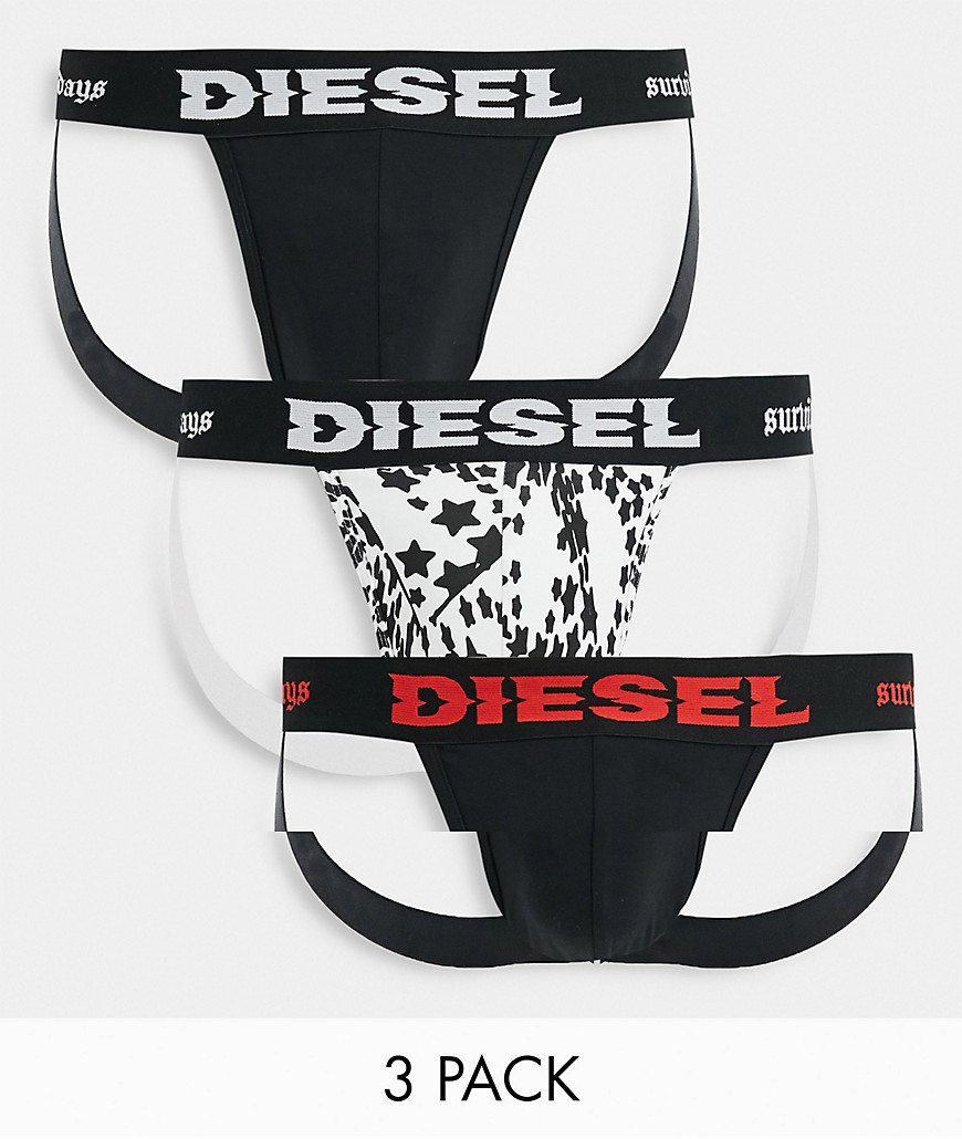 Diesel 3 pack jockstraps with animal print in black-Multi